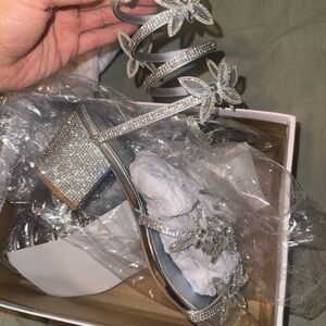 Wild Diva Silver Rhinestone Heels